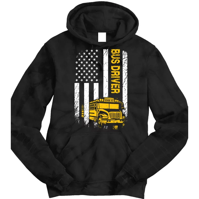 Bus Driver Usa American Flag Funny School Bus Driver Tie Dye Hoodie