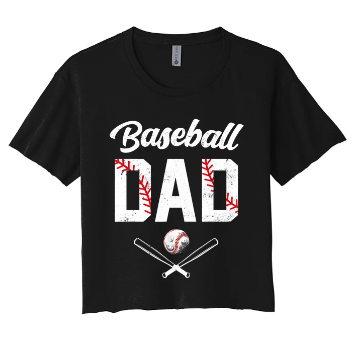 Baseball Dad USA Flag Gifts Dad Men Baseball Fathers Day Women's Crop Top Tee