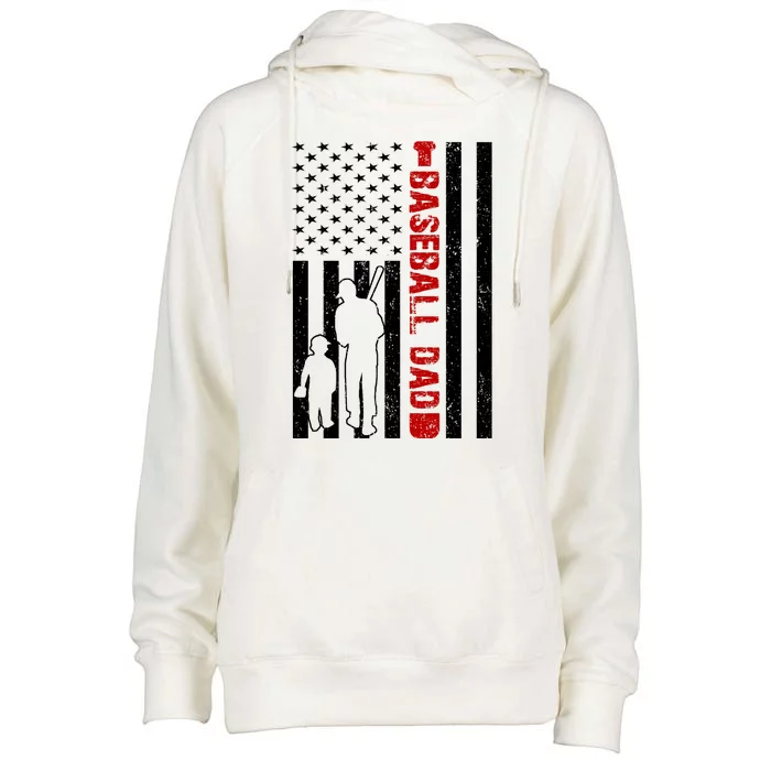 Baseball Dad USA FLag Womens Funnel Neck Pullover Hood