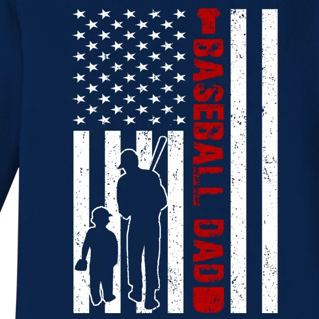 Baseball Dad USA FLag Baby Long Sleeve Bodysuit