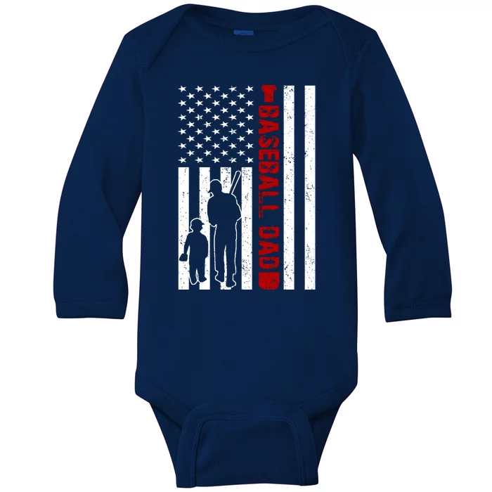 Baseball Dad USA FLag Baby Long Sleeve Bodysuit