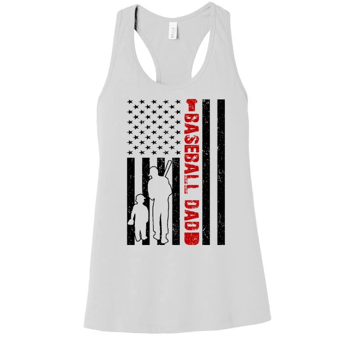 Baseball Dad USA FLag Women's Racerback Tank