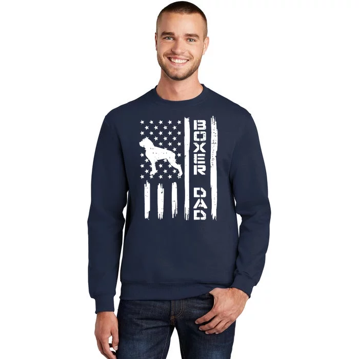 Boxer Dad US Flag Vintage Patriotic Dog Lover Owner Men Gift Tall Sweatshirt