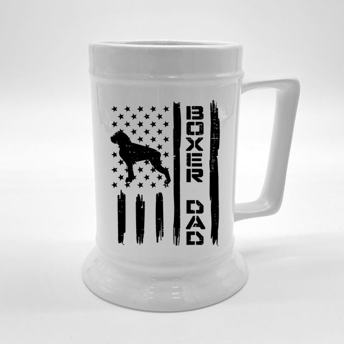 Boxer Dad US Flag Vintage Patriotic Dog Lover Owner Men Gift Front & Back Beer Stein