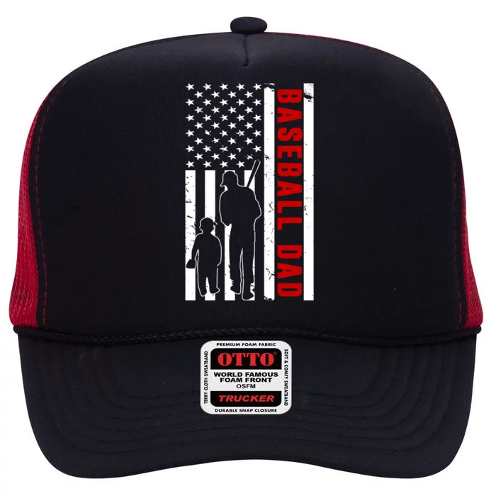 Baseball Dad USA Flag High Crown Mesh Trucker Hat