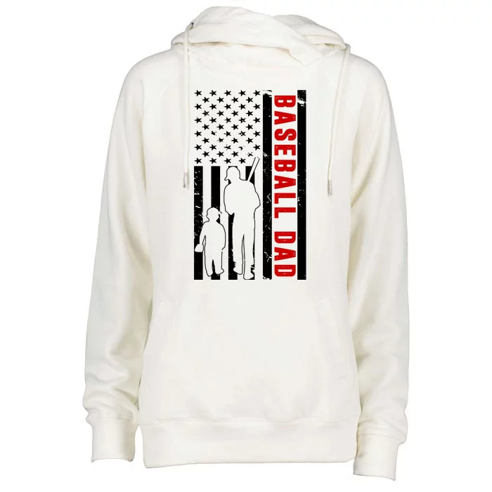 Baseball Dad USA Flag Womens Funnel Neck Pullover Hood