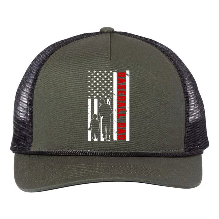 Baseball Dad USA Flag Retro Rope Trucker Hat Cap