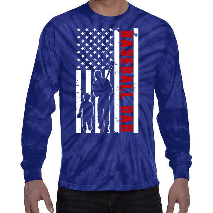 Baseball Dad USA Flag Tie-Dye Long Sleeve Shirt