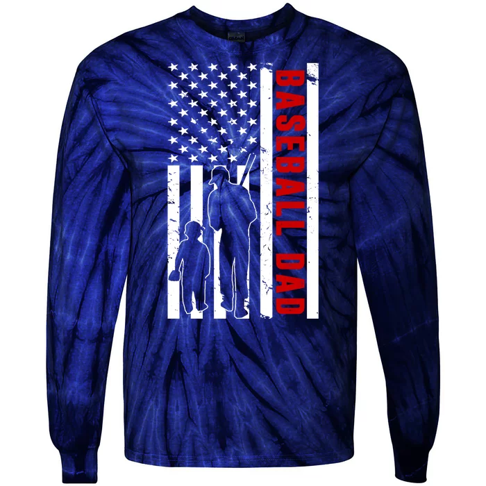 Baseball Dad USA Flag Tie-Dye Long Sleeve Shirt