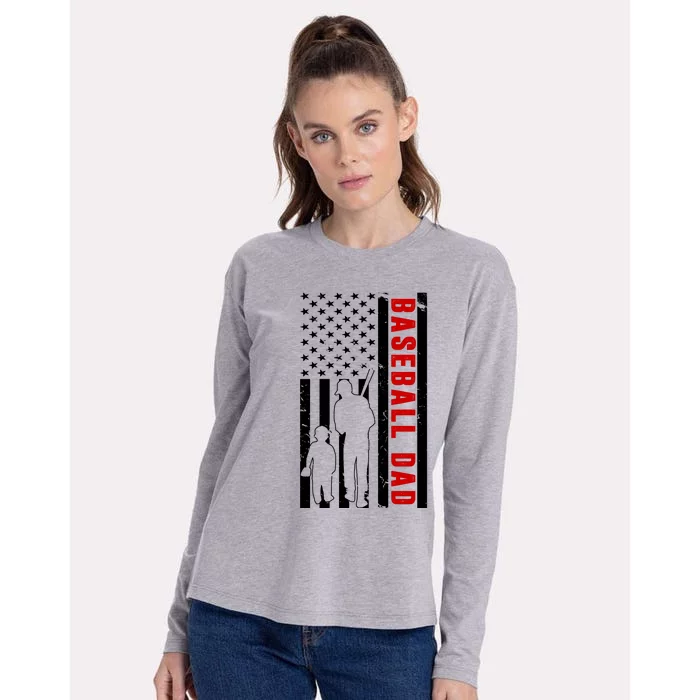 Baseball Dad USA Flag Womens Cotton Relaxed Long Sleeve T-Shirt