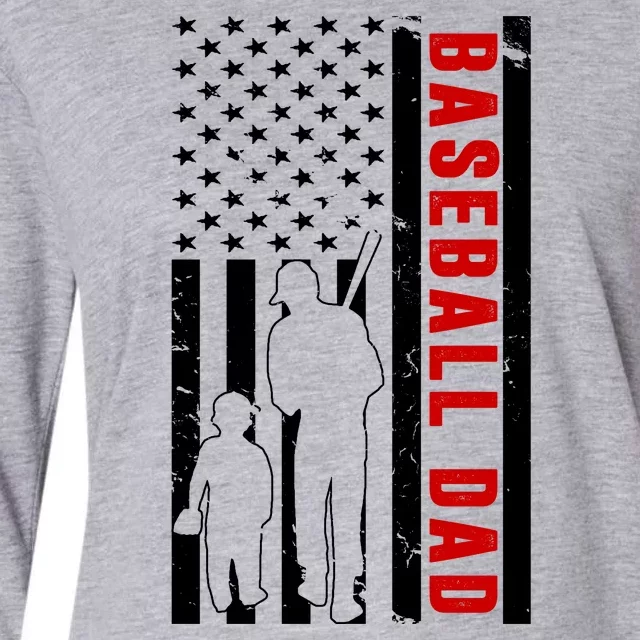 Baseball Dad USA Flag Womens Cotton Relaxed Long Sleeve T-Shirt