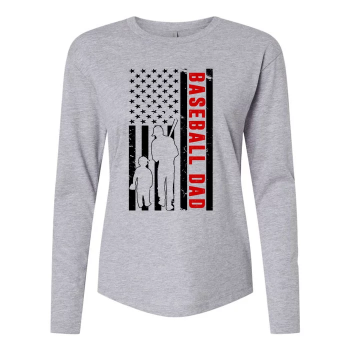 Baseball Dad USA Flag Womens Cotton Relaxed Long Sleeve T-Shirt