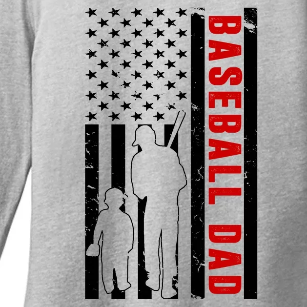 Baseball Dad USA Flag Womens CVC Long Sleeve Shirt