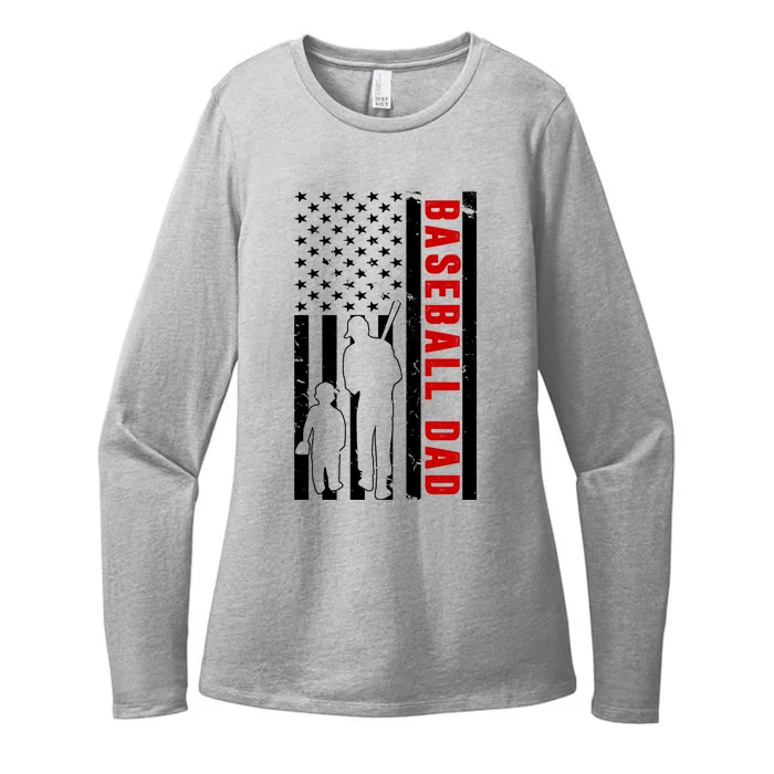 Baseball Dad USA Flag Womens CVC Long Sleeve Shirt