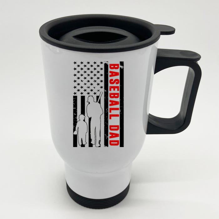 Baseball Dad USA Flag Front & Back Stainless Steel Travel Mug