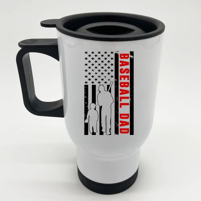 Baseball Dad USA Flag Front & Back Stainless Steel Travel Mug