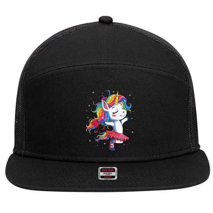 Ballet Dancer Unicorn Girl Rainbow Ballerina 7 Panel Mesh Trucker Snapback Hat