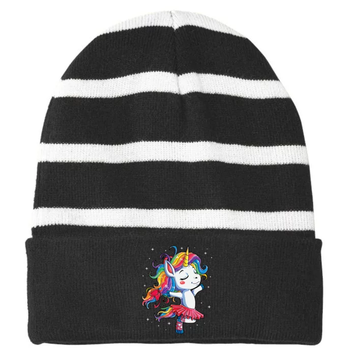 Ballet Dancer Unicorn Girl Rainbow Ballerina Striped Beanie with Solid Band