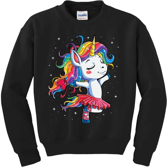 Ballet Dancer Unicorn Girl Rainbow Ballerina Kids Sweatshirt