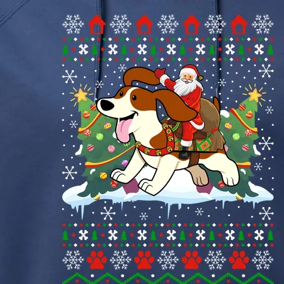 Beagle Dog Ugly Xmas Gift Santa Riding Beagle Christmas Gift Performance Fleece Hoodie