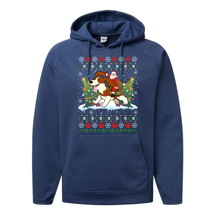 Beagle Dog Ugly Xmas Gift Santa Riding Beagle Christmas Gift Performance Fleece Hoodie