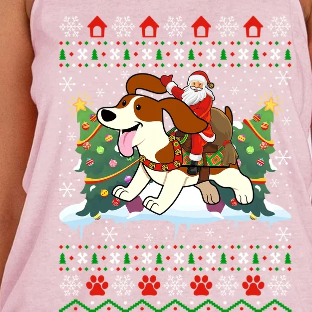 Beagle Dog Ugly Xmas Gift Santa Riding Beagle Christmas Gift Women's Knotted Racerback Tank