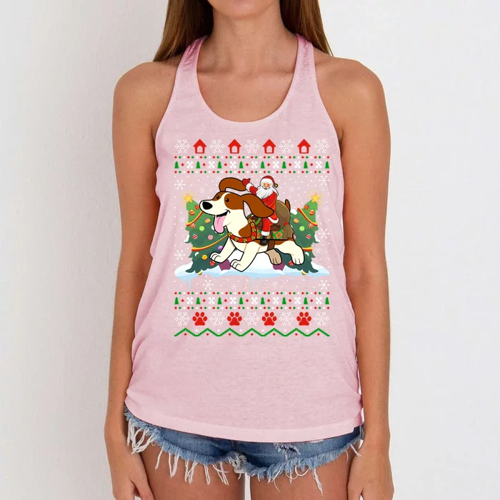 Beagle Dog Ugly Xmas Gift Santa Riding Beagle Christmas Gift Women's Knotted Racerback Tank