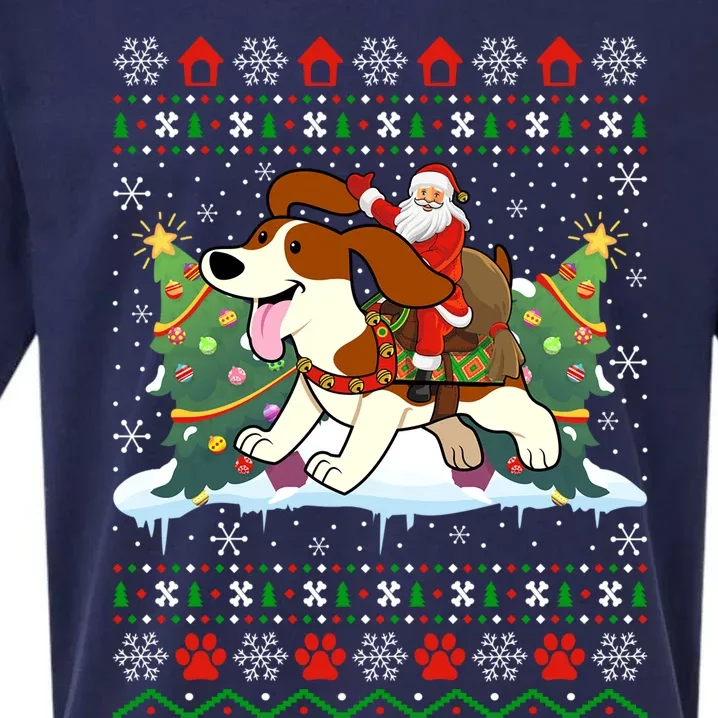 Beagle Dog Ugly Xmas Gift Santa Riding Beagle Christmas Gift Sueded Cloud Jersey T-Shirt