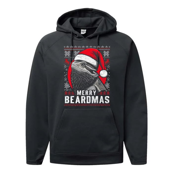 Bearded Dragon Ugly Christmas Sweater Merry Beardmas Performance Fleece Hoodie