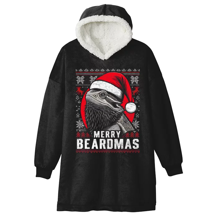 Bearded Dragon Ugly Christmas Sweater Merry Breardmas Hooded Wearable Blanket