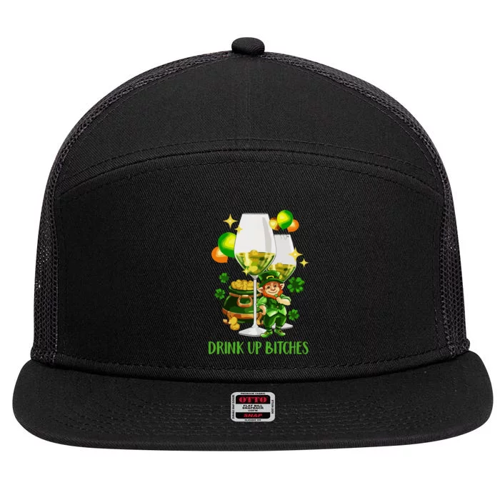 Bitches Drink Up Shirts Women St Patrick Day Wine Party 7 Panel Mesh Trucker Snapback Hat