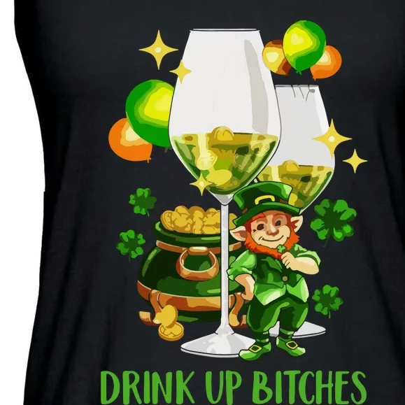 Bitches Drink Up Shirts Women St Patrick Day Wine Party Ladies Essential Flowy Tank