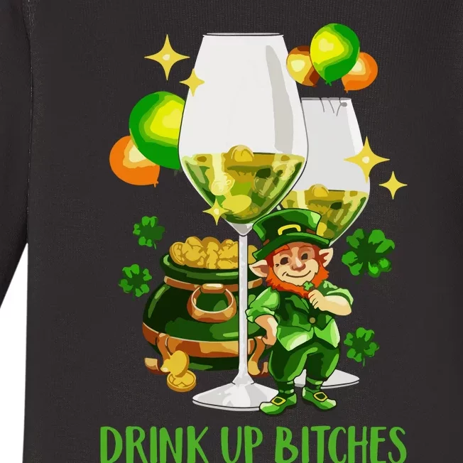 Bitches Drink Up Shirts Women St Patrick Day Wine Party Baby Long Sleeve Bodysuit