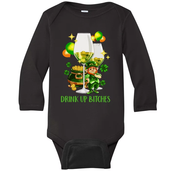 Bitches Drink Up Shirts Women St Patrick Day Wine Party Baby Long Sleeve Bodysuit