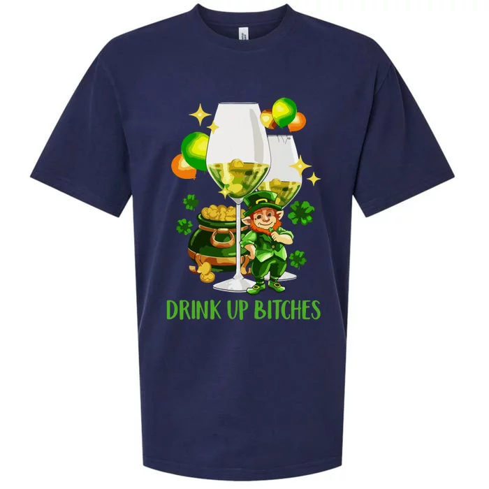 Bitches Drink Up Shirts Women St Patrick Day Wine Party Sueded Cloud Jersey T-Shirt