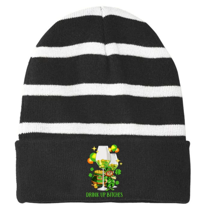 Bitches Drink Up Striped Beanie with Solid Band