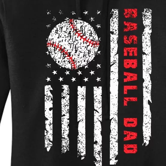 Baseball Dad Usa American Flag Patriotic Dad FatherS Day Women's Pullover Hoodie