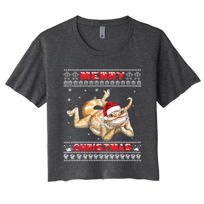 Bearded Dragon Ugly Christmas Lizards Lovers Gift Women's Crop Top Tee