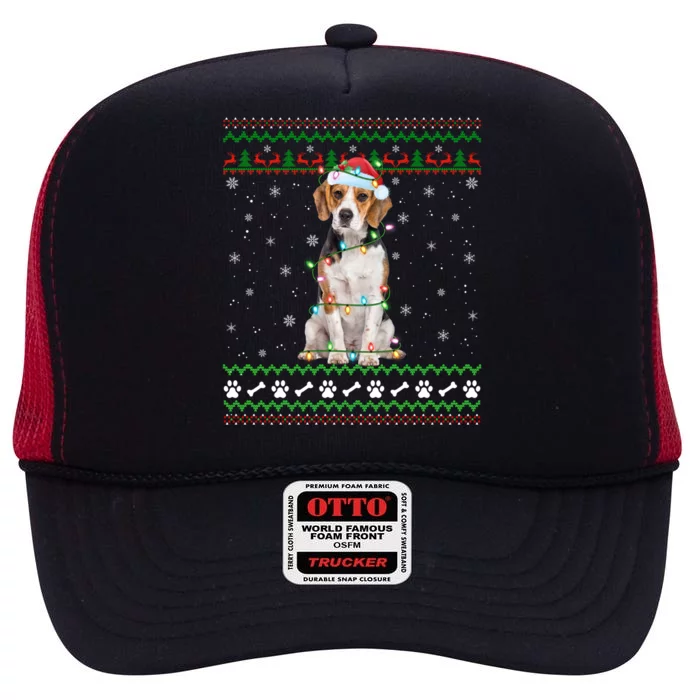 Beagle Dog Ugly Xmas Lighting Santa Beagle Christmas Meaningful Gift High Crown Mesh Trucker Hat