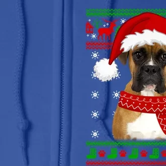 Boxer Dog Ugly Sweater Christmas Puppy Dog Lover Gift Full Zip Hoodie