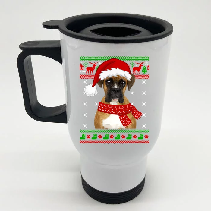 Boxer Dog Ugly Sweater Christmas Puppy Dog Lover Gift Front & Back Stainless Steel Travel Mug