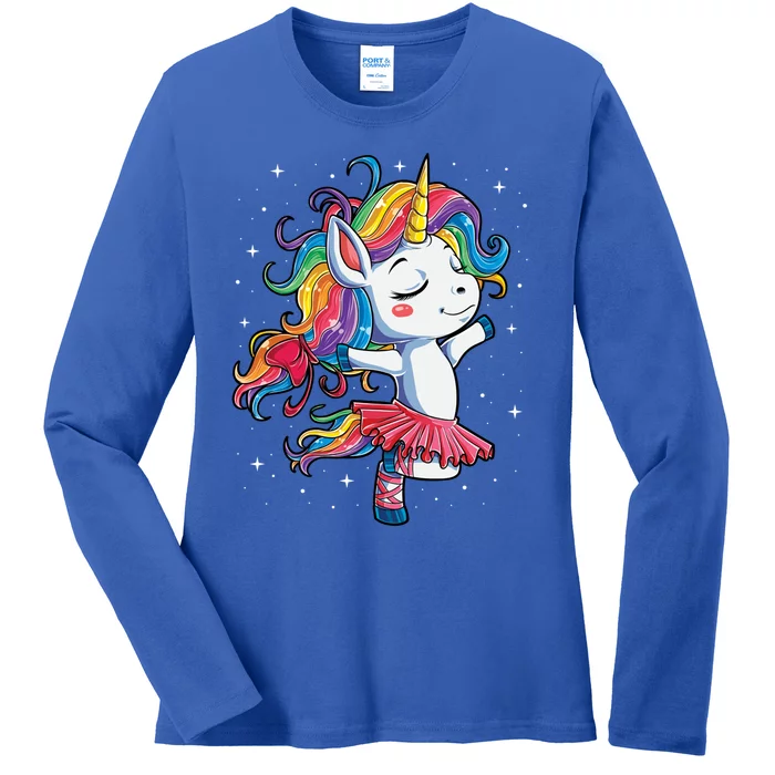 Ballet Dancer Unicorn Gift Rainbow Ballerina Tee Ladies Long Sleeve Shirt