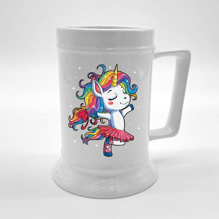 Ballet Dancer Unicorn Gift Rainbow Ballerina Tee Front & Back Beer Stein