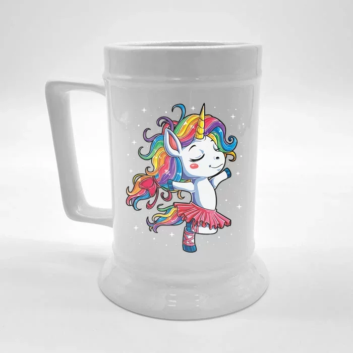 Ballet Dancer Unicorn Gift Rainbow Ballerina Tee Front & Back Beer Stein