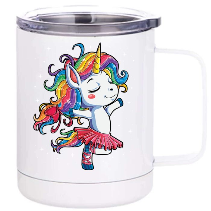 Ballet Dancer Unicorn Gift Rainbow Ballerina Tee Front & Back 12oz Stainless Steel Tumbler Cup