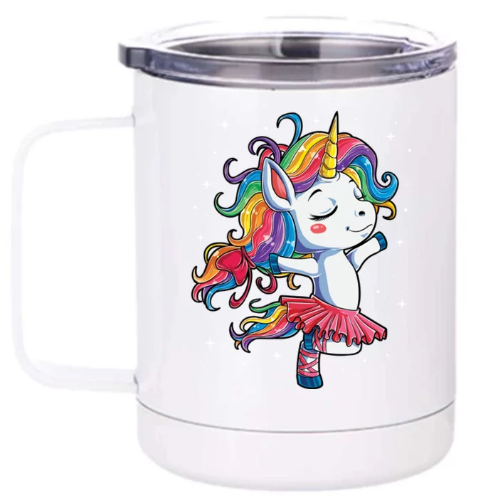 Ballet Dancer Unicorn Gift Rainbow Ballerina Tee Front & Back 12oz Stainless Steel Tumbler Cup