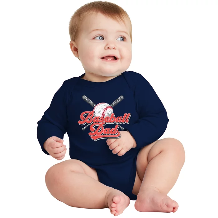 Baseball Dad Vintage Baseball For Dad Baby Long Sleeve Bodysuit