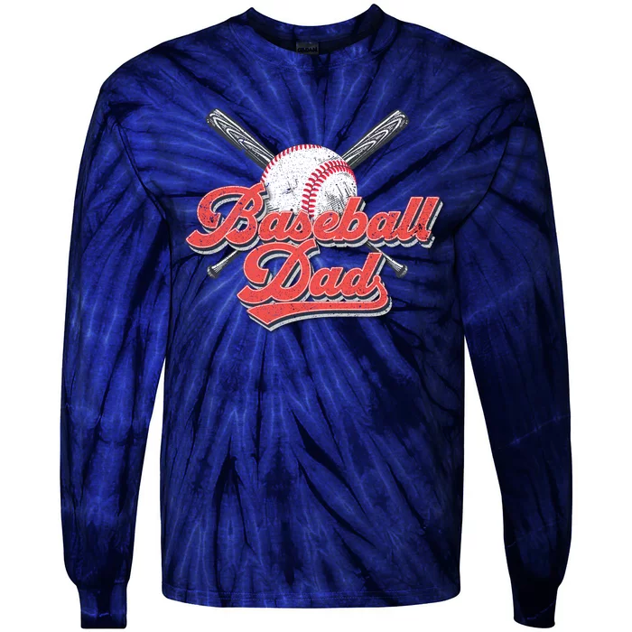 Baseball Dad Vintage Baseball For Dad Tie-Dye Long Sleeve Shirt