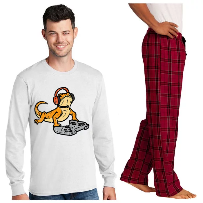 Bearded Dragon Video Gaming Funny Gamer Animal Long Sleeve Pajama Set