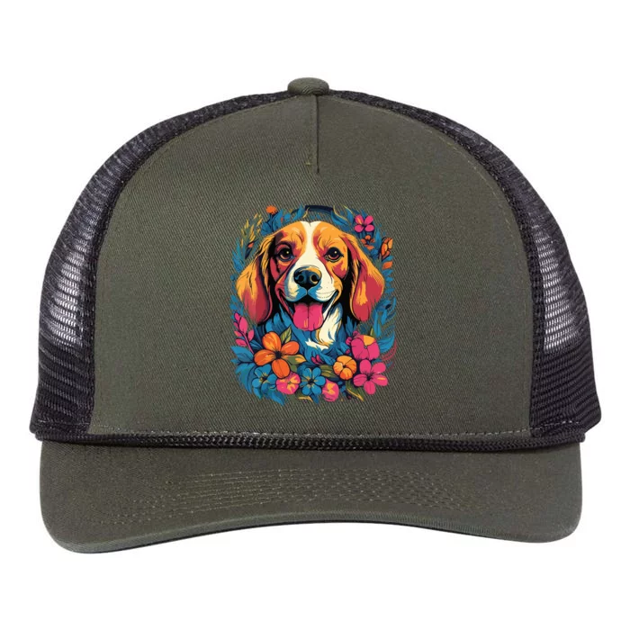 Beagle Dog With Flowers Retro Rope Trucker Hat Cap